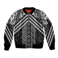 Maori Tukutuku Taniko Motifs Sleeve Zip Bomber Jacket Black Poutama Mix Kowhaiwhai LT7 Unisex Black - Polynesian Pride