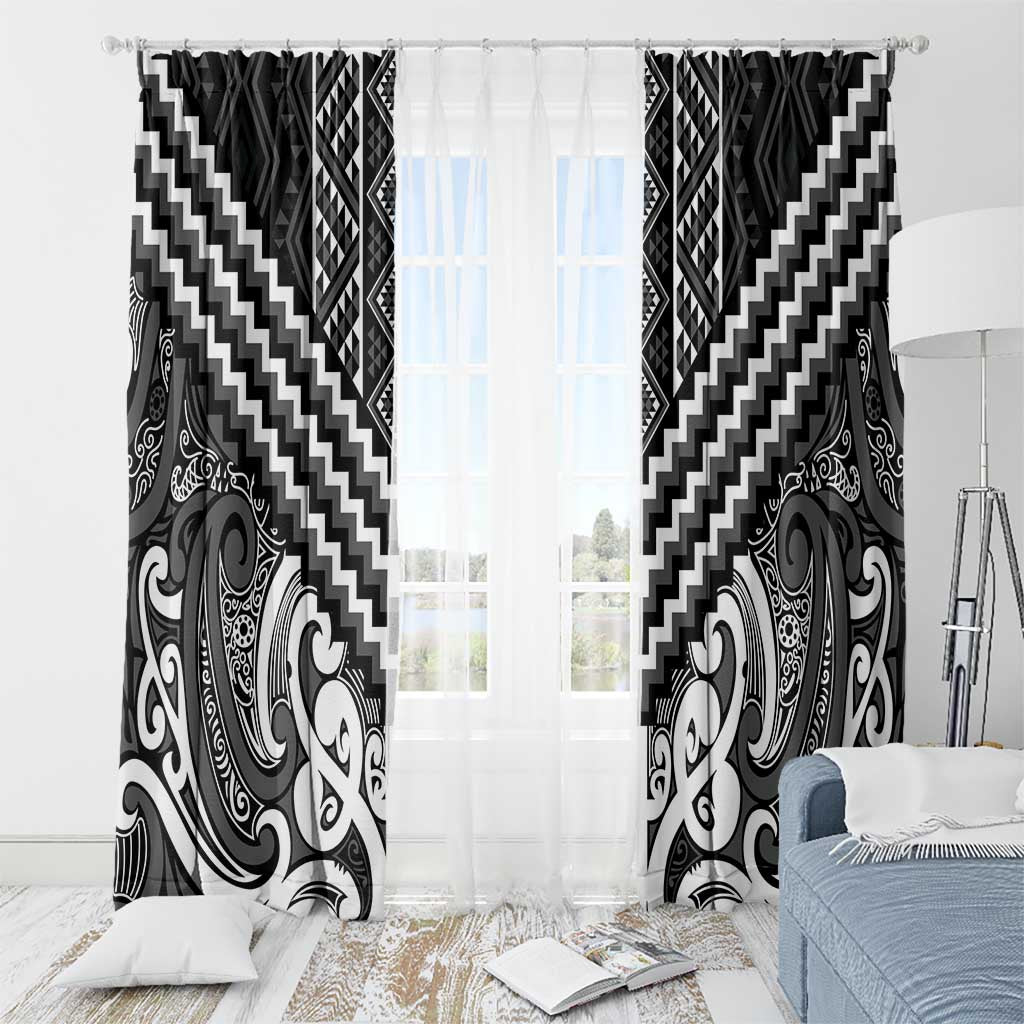 Maori Tukutuku Taniko Motifs Window Curtain Black Poutama Mix Kowhaiwhai