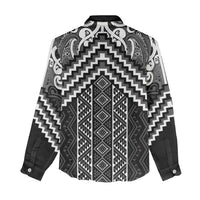Maori Tukutuku Taniko Motifs Women Casual Shirt Black Poutama Mix Kowhaiwhai LT7 - Polynesian Pride