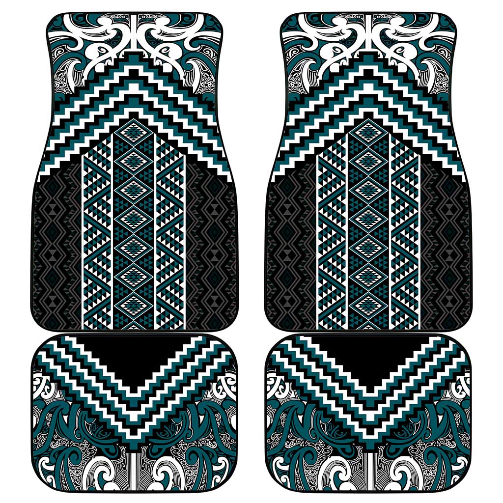 Maori Tukutuku Taniko Motifs Car Mats Teal Poutama Mix Kowhaiwhai