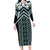 Maori Tukutuku Taniko Motifs Family Matching Long Sleeve Bodycon Dress and Hawaiian Shirt Teal Poutama Mix Kowhaiwhai