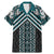Maori Tukutuku Taniko Motifs Family Matching Mermaid Dress and Hawaiian Shirt Teal Poutama Mix Kowhaiwhai