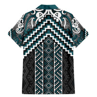 Maori Tukutuku Taniko Motifs Family Matching Mermaid Dress and Hawaiian Shirt Teal Poutama Mix Kowhaiwhai