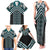 Maori Tukutuku Taniko Motifs Family Matching Tank Maxi Dress and Hawaiian Shirt Teal Poutama Mix Kowhaiwhai
