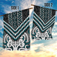 Maori Tukutuku Taniko Motifs Garden Flag Teal Poutama Mix Kowhaiwhai