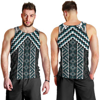 Maori Tukutuku Taniko Motifs Men Tank Top Teal Poutama Mix Kowhaiwhai