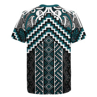 Maori Tukutuku Taniko Motifs Rugby Jersey Teal Poutama Mix Kowhaiwhai