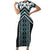 Maori Tukutuku Taniko Motifs Short Sleeve Bodycon Dress Teal Poutama Mix Kowhaiwhai