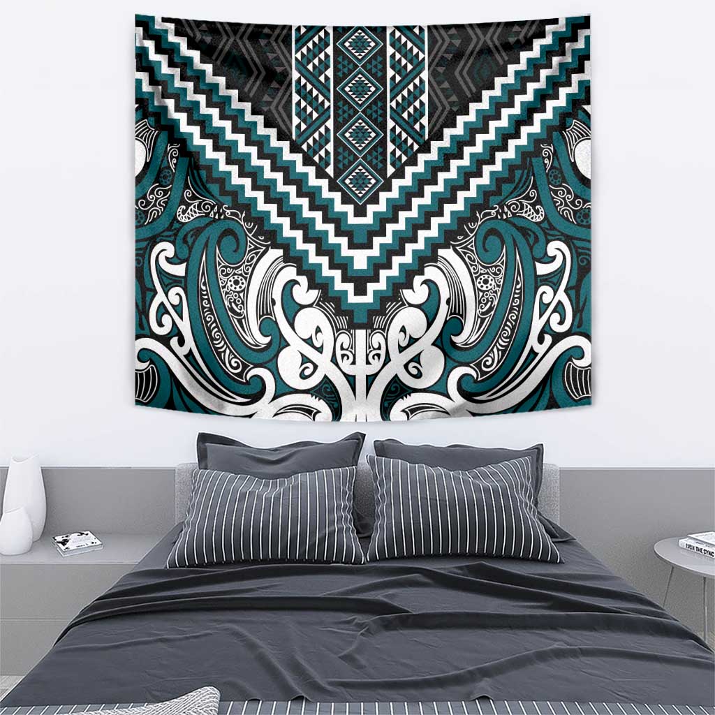 Maori Tukutuku Taniko Motifs Tapestry Teal Poutama Mix Kowhaiwhai
