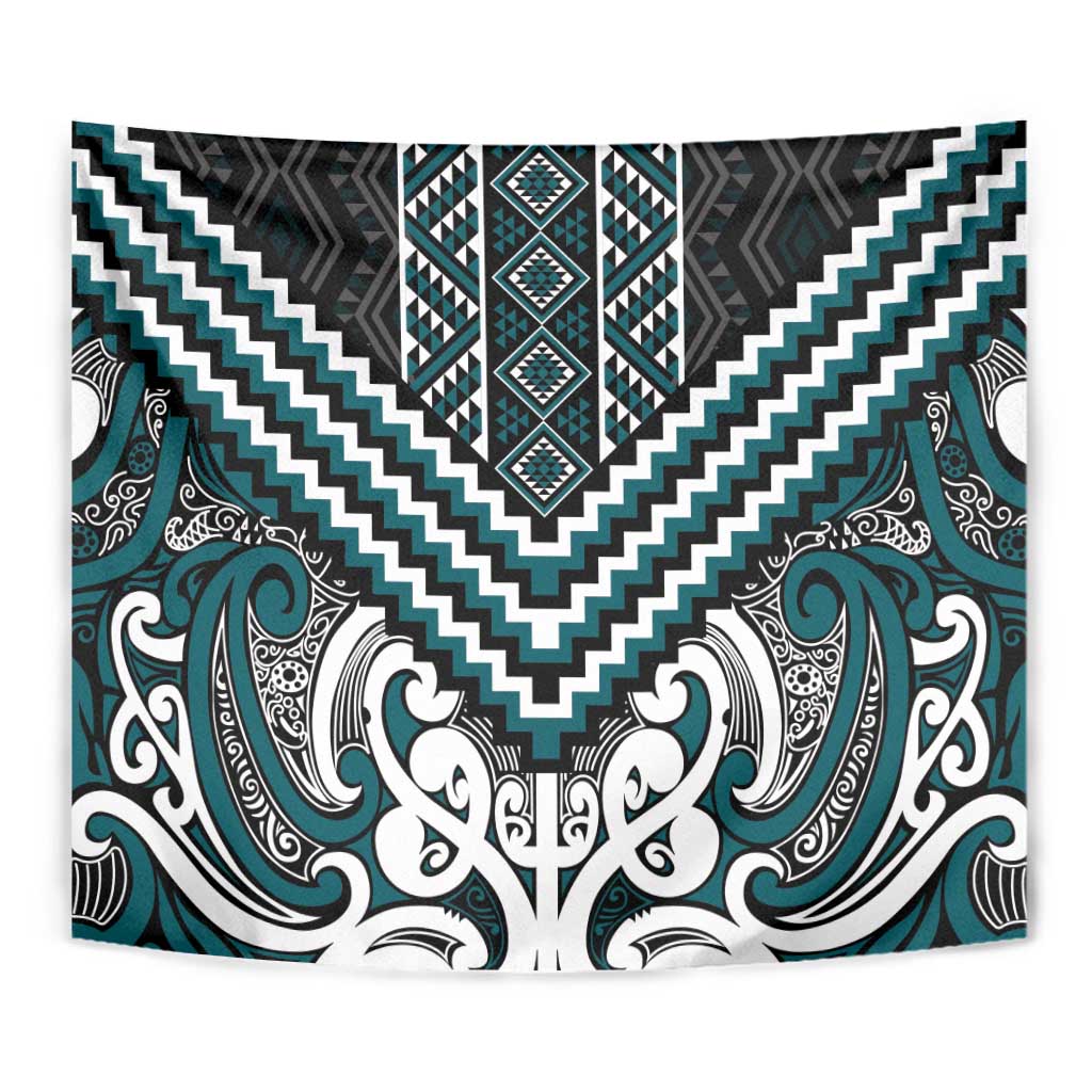 Maori Tukutuku Taniko Motifs Tapestry Teal Poutama Mix Kowhaiwhai