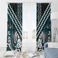 Maori Tukutuku Taniko Motifs Window Curtain Teal Poutama Mix Kowhaiwhai