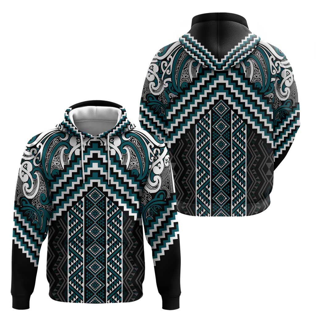 Maori Tukutuku Taniko Motifs Zip Hoodie Teal Poutama Mix Kowhaiwhai LT7 - Polynesian Pride