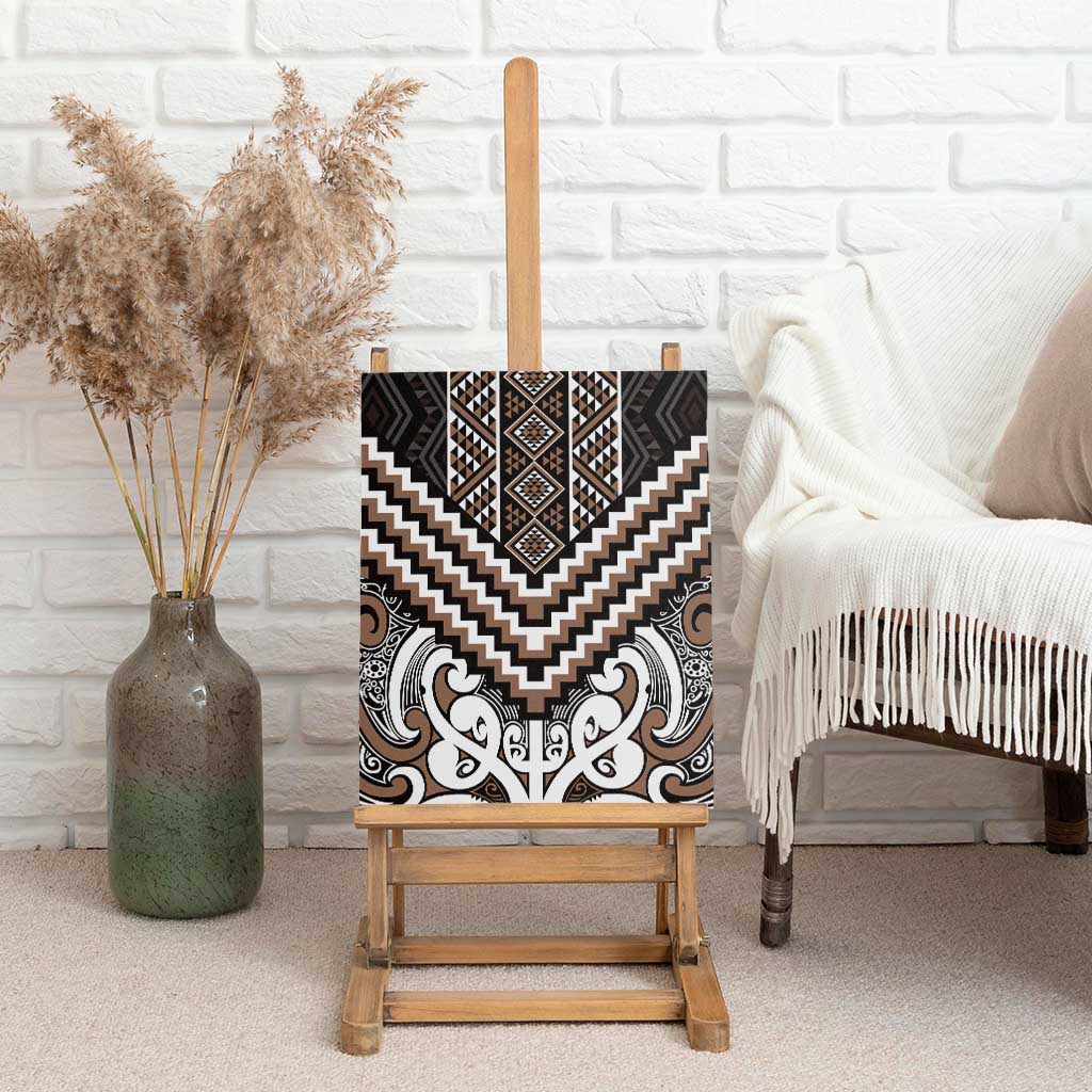 Maori Tukutuku Taniko Motifs Canvas Wall Art Brown Poutama Mix Kowhaiwhai