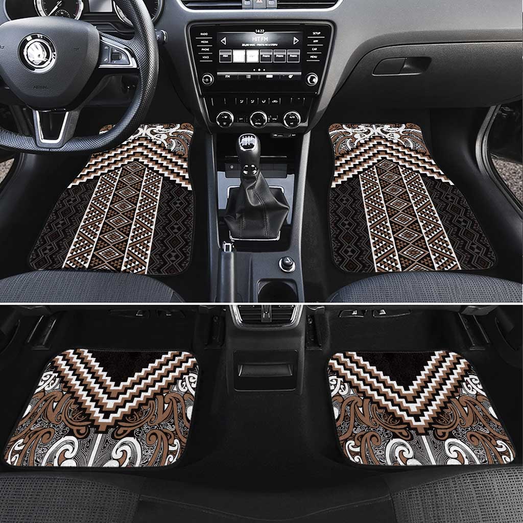 Maori Tukutuku Taniko Motifs Car Mats Brown Poutama Mix Kowhaiwhai