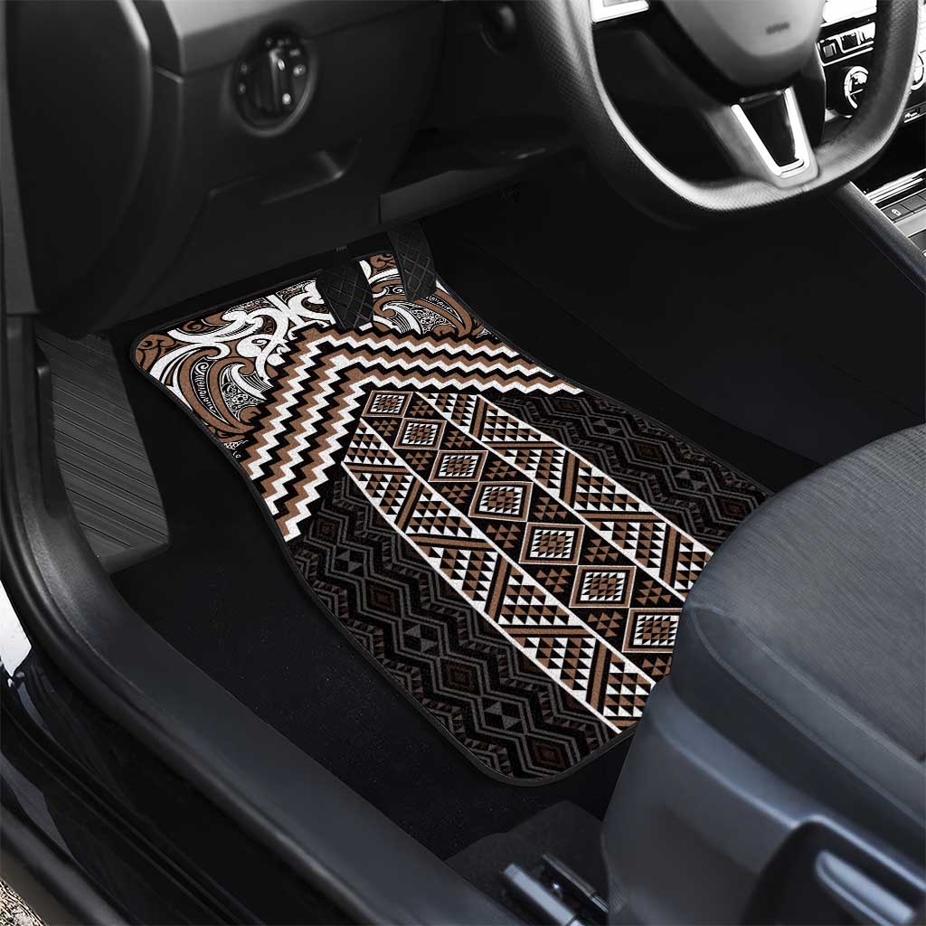 Maori Tukutuku Taniko Motifs Car Mats Brown Poutama Mix Kowhaiwhai