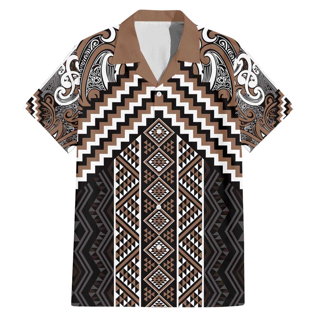 Maori Tukutuku Taniko Motifs Family Matching Mermaid Dress and Hawaiian Shirt Brown Poutama Mix Kowhaiwhai