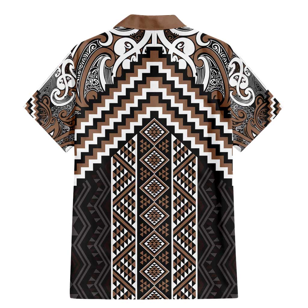 Maori Tukutuku Taniko Motifs Family Matching Mermaid Dress and Hawaiian Shirt Brown Poutama Mix Kowhaiwhai