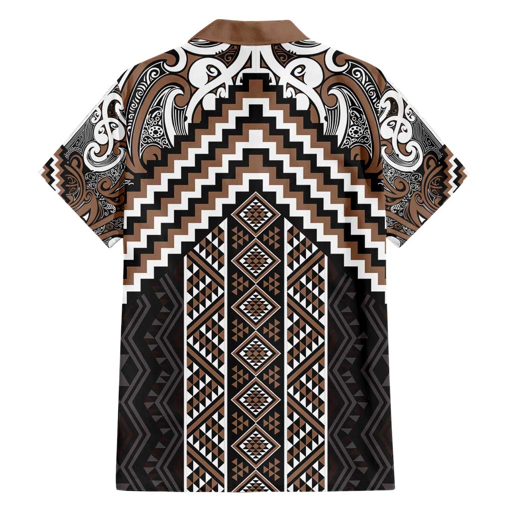 Maori Tukutuku Taniko Motifs Hawaiian Shirt Brown Poutama Mix Kowhaiwhai