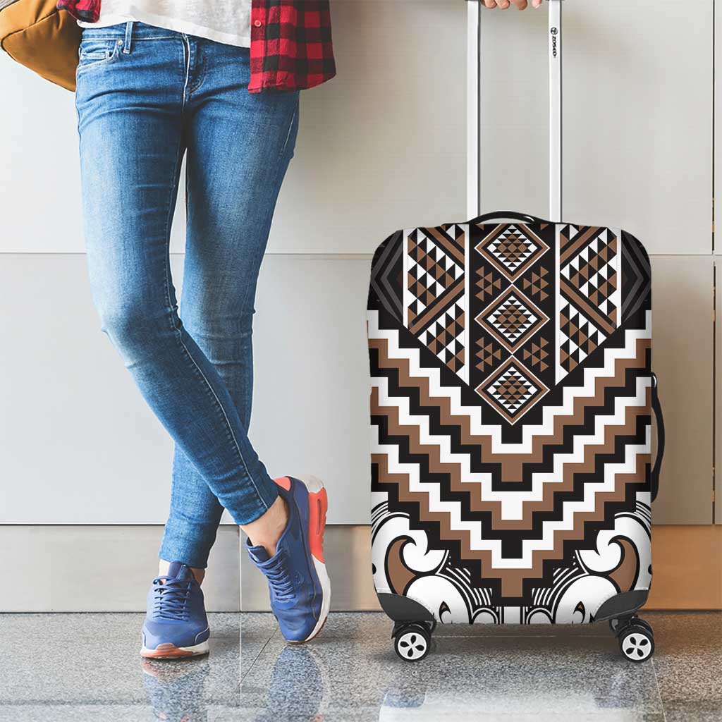 Maori Tukutuku Taniko Motifs Luggage Cover Brown Poutama Mix Kowhaiwhai LT7 - Polynesian Pride