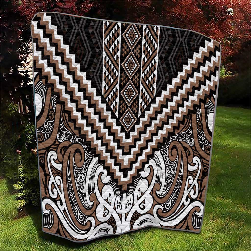 Maori Tukutuku Taniko Motifs Quilt Brown Poutama Mix Kowhaiwhai