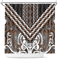 Maori Tukutuku Taniko Motifs Shower Curtain Brown Poutama Mix Kowhaiwhai