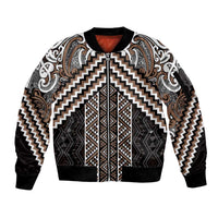 Maori Tukutuku Taniko Motifs Sleeve Zip Bomber Jacket Brown Poutama Mix Kowhaiwhai LT7 Unisex Brown - Polynesian Pride