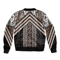 Maori Tukutuku Taniko Motifs Sleeve Zip Bomber Jacket Brown Poutama Mix Kowhaiwhai LT7 - Polynesian Pride