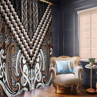 Maori Tukutuku Taniko Motifs Window Curtain Brown Poutama Mix Kowhaiwhai