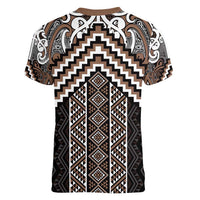 Maori Tukutuku Taniko Motifs Women V-Neck T-Shirt Brown Poutama Mix Kowhaiwhai LT7 - Polynesian Pride