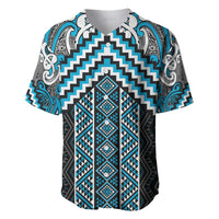 Maori Tukutuku Taniko Motifs Baseball Jersey Turquoise Poutama Mix Kowhaiwhai