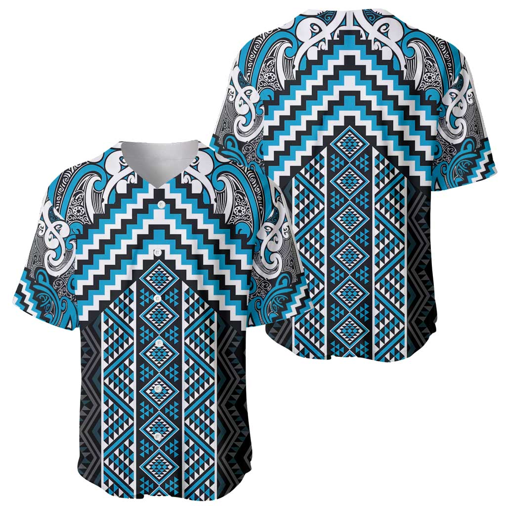 Maori Tukutuku Taniko Motifs Baseball Jersey Turquoise Poutama Mix Kowhaiwhai