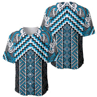 Maori Tukutuku Taniko Motifs Baseball Jersey Turquoise Poutama Mix Kowhaiwhai