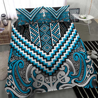 Maori Tukutuku Taniko Motifs Bedding Set Turquoise Poutama Mix Kowhaiwhai