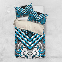 Maori Tukutuku Taniko Motifs Bedding Set Turquoise Poutama Mix Kowhaiwhai