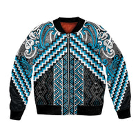 Maori Tukutuku Taniko Motifs Bomber Jacket Turquoise Poutama Mix Kowhaiwhai LT7 Unisex Turquoise - Polynesian Pride