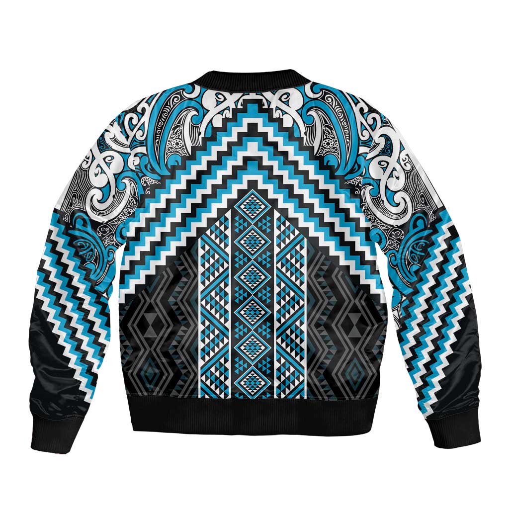 Maori Tukutuku Taniko Motifs Bomber Jacket Turquoise Poutama Mix Kowhaiwhai LT7 - Polynesian Pride