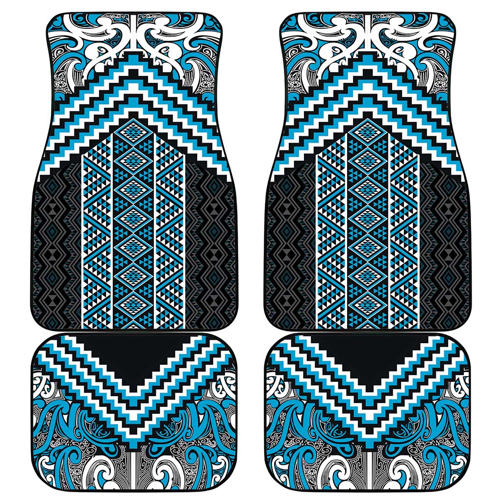 Maori Tukutuku Taniko Motifs Car Mats Turquoise Poutama Mix Kowhaiwhai