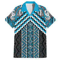 Maori Tukutuku Taniko Motifs Family Matching Puletasi and Hawaiian Shirt Turquoise Poutama Mix Kowhaiwhai