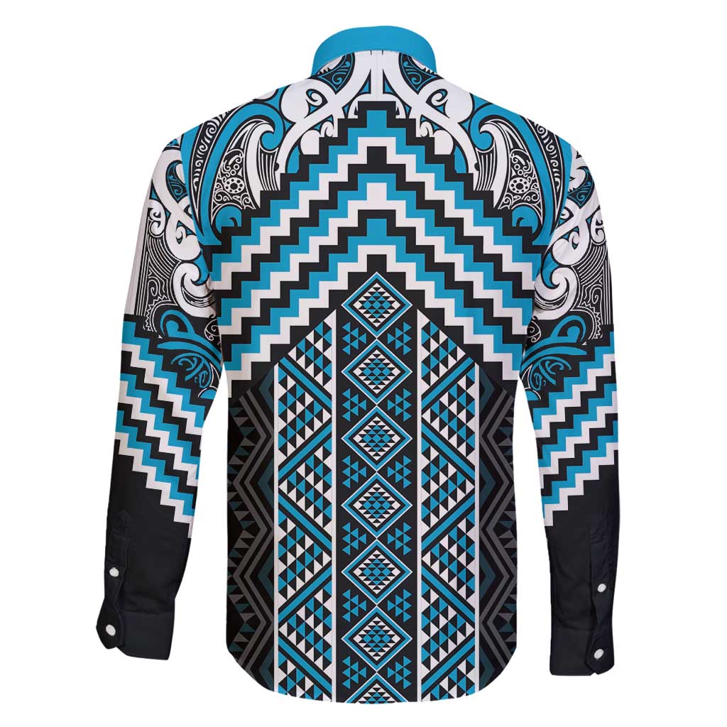 Maori Tukutuku Taniko Motifs Family Matching Puletasi and Hawaiian Shirt Turquoise Poutama Mix Kowhaiwhai