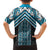 Maori Tukutuku Taniko Motifs Family Matching Tank Maxi Dress and Hawaiian Shirt Turquoise Poutama Mix Kowhaiwhai