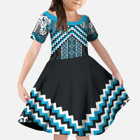 Maori Tukutuku Taniko Motifs Family Matching Tank Maxi Dress and Hawaiian Shirt Turquoise Poutama Mix Kowhaiwhai