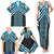 Maori Tukutuku Taniko Motifs Family Matching Tank Maxi Dress and Hawaiian Shirt Turquoise Poutama Mix Kowhaiwhai