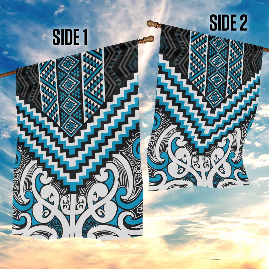 Maori Tukutuku Taniko Motifs Garden Flag Turquoise Poutama Mix Kowhaiwhai