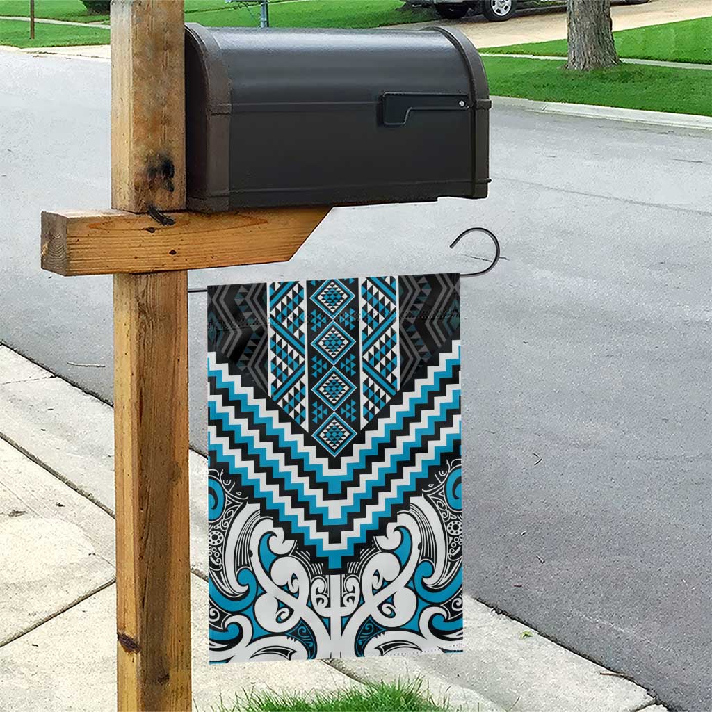 Maori Tukutuku Taniko Motifs Garden Flag Turquoise Poutama Mix Kowhaiwhai