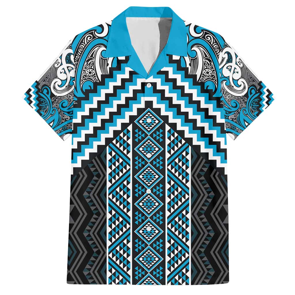 Maori Tukutuku Taniko Motifs Hawaiian Shirt Turquoise Poutama Mix Kowhaiwhai