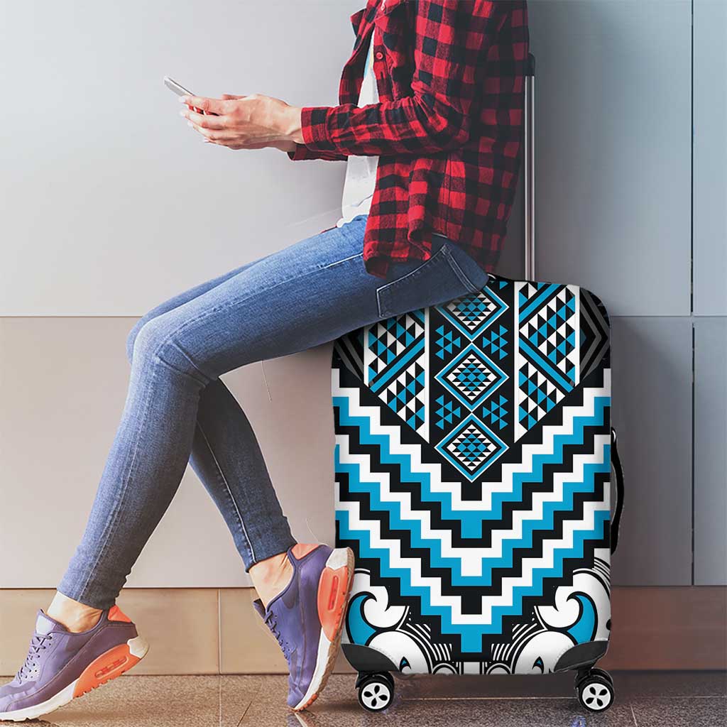 Maori Tukutuku Taniko Motifs Luggage Cover Turquoise Poutama Mix Kowhaiwhai LT7 - Polynesian Pride