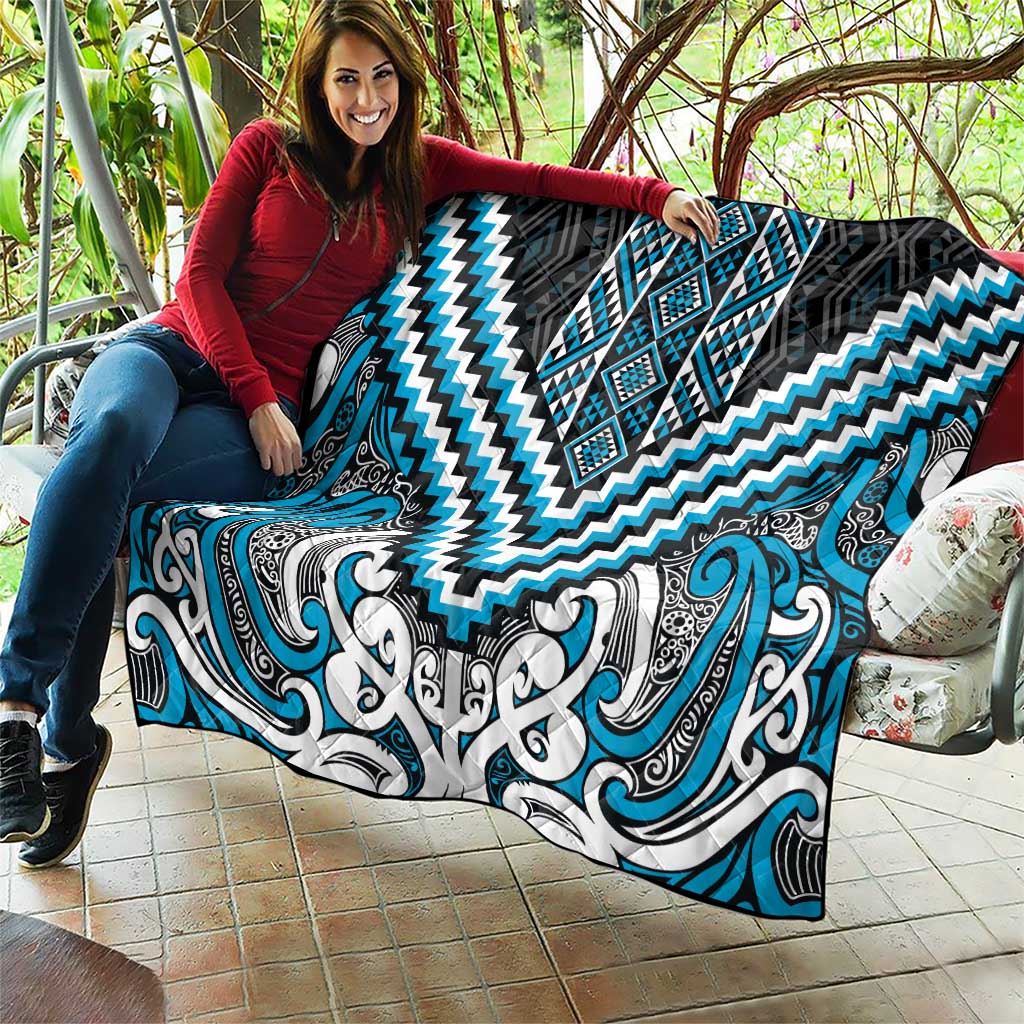 Maori Tukutuku Taniko Motifs Quilt Turquoise Poutama Mix Kowhaiwhai