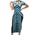 Maori Tukutuku Taniko Motifs Short Sleeve Bodycon Dress Turquoise Poutama Mix Kowhaiwhai