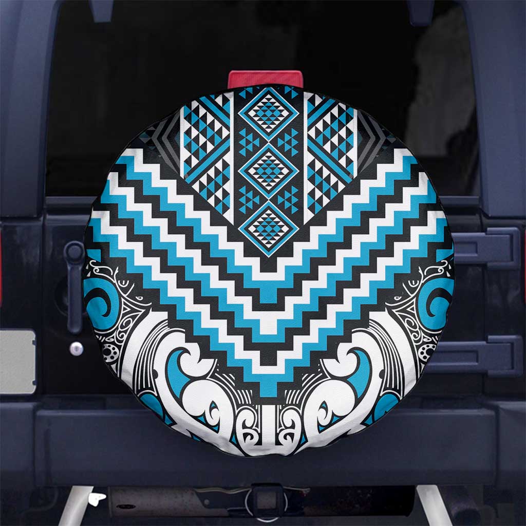 Maori Tukutuku Taniko Motifs Spare Tire Cover Turquoise Poutama Mix Kowhaiwhai