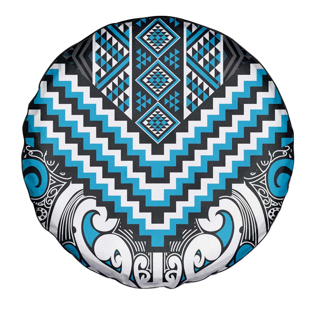 Maori Tukutuku Taniko Motifs Spare Tire Cover Turquoise Poutama Mix Kowhaiwhai